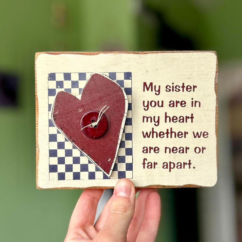 Wooden Sister Rustic Cottage Charming Decor Accent with Button